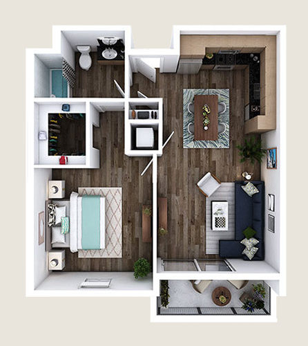 K-E 1 bedroom floor plan at L+O apartments in north hollywood