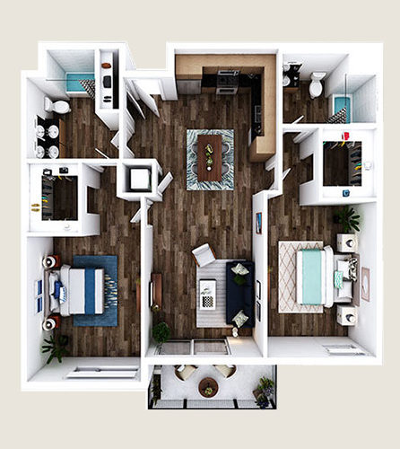 image of L-R1 2 bedroom 2 bathroom floor plan apartment at L and O